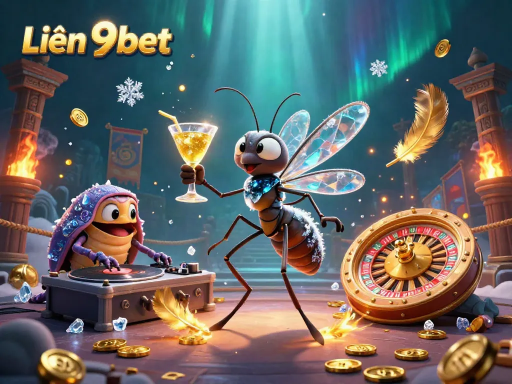 Engage with the vibrant world of Liên hệ 9bet featuring an animated casino scene with a unique character ensemble.
