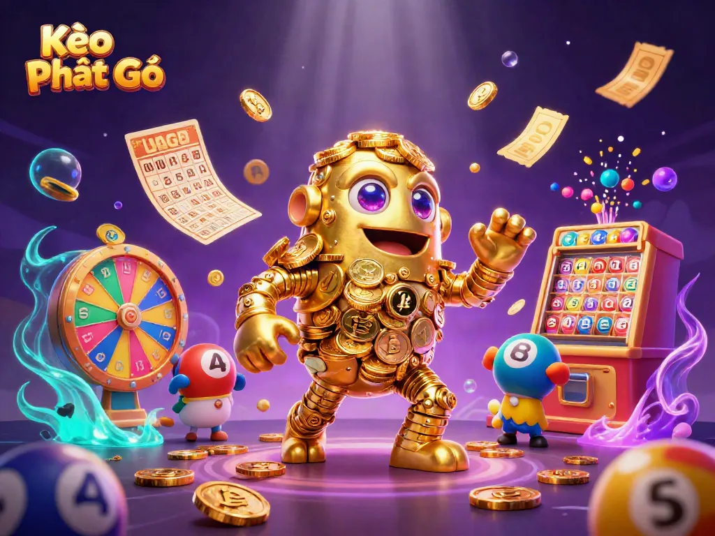 Engage in Kèo Phạt Góc action with a golden golem surrounded by colorful gambling elements.
