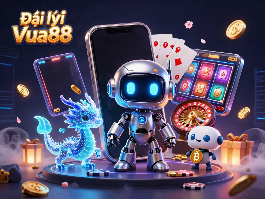Engage with Đại lý Vua88's dynamic scene showcasing exciting gaming elements and vibrant characters.