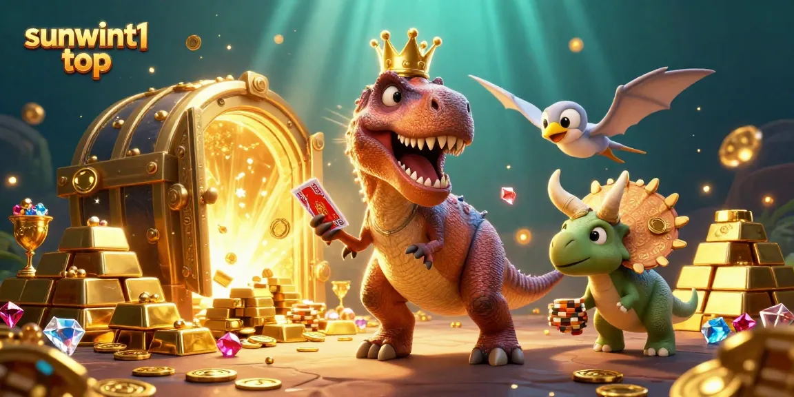 Experience thrilling gameplay on sunwint1 top with a vibrant T-Rex and friends in an exciting casino scene.