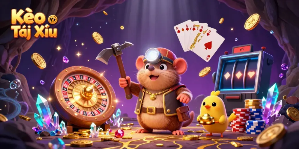 Experience Kèo Tài Xỉu with our treasure hunter mole in a vibrant casino scene.