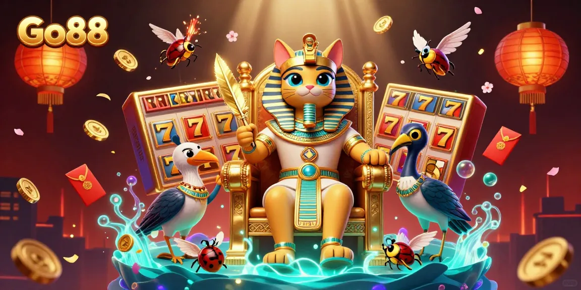 Experience thrilling gameplay with Go88 slot reels and illustrated characters in a vibrant casino scene.